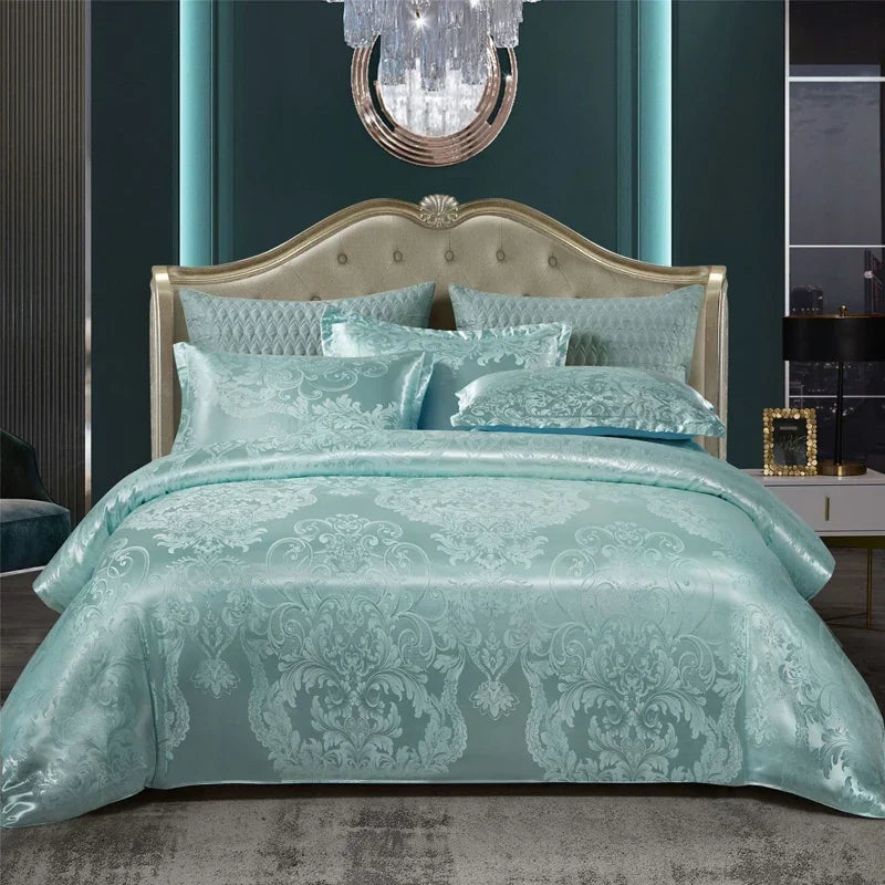 Satijnen Jacquard Dekbedovertrek Set 220x240 Tweepersoons Zomer Beddengoed Luxe Slaapkamer Dekbed Overtrekset