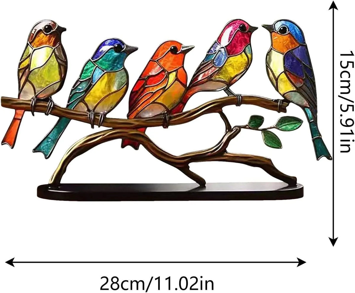 Glazen Vogelfiguren op Glazen Tak Decoratie - Set van 1, 2, 3 of 5 Vogels - Handgemaakte Sierlijke Tafeldecoratie met Gekleurde Glazen Vogeltjes - Interieurobject