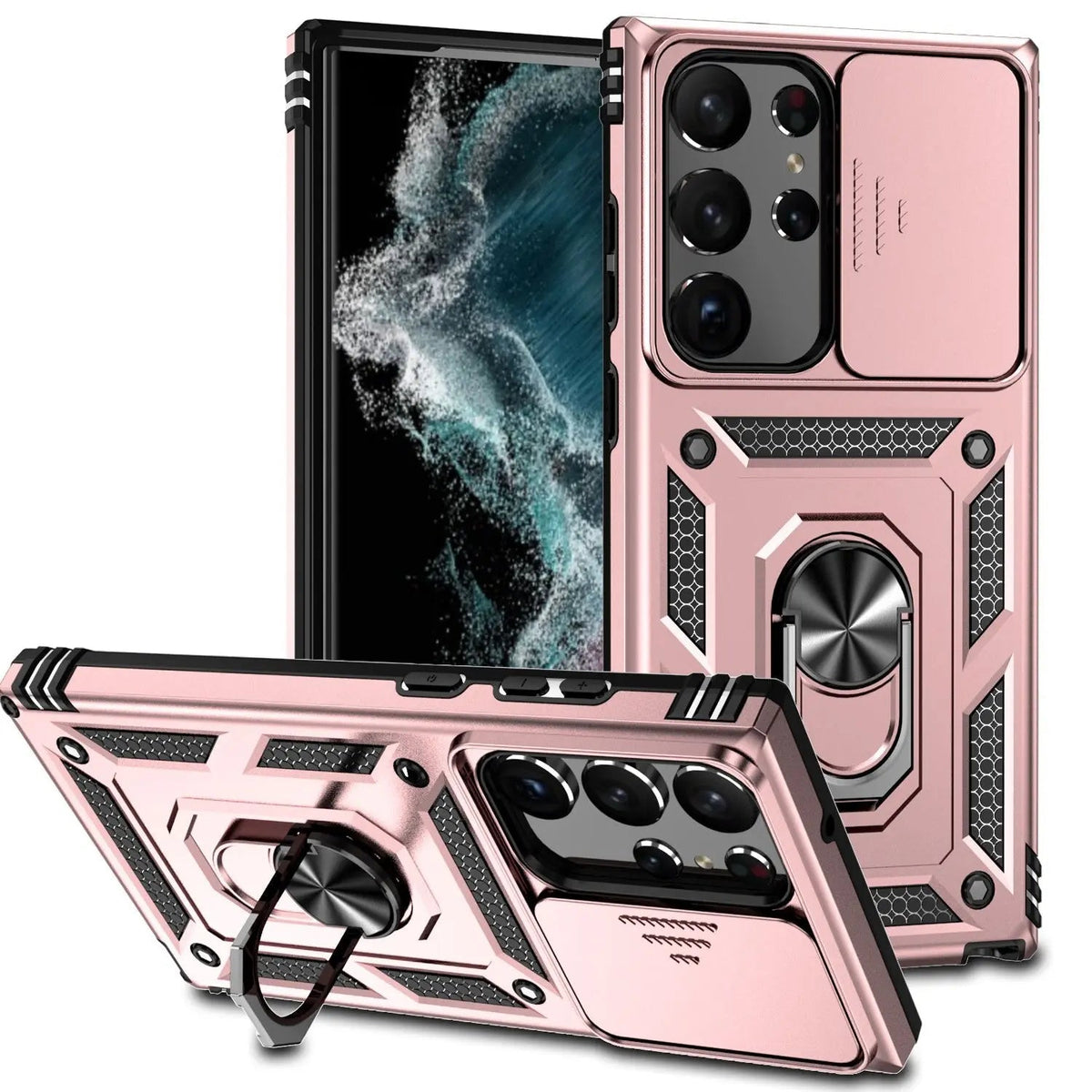 Smartphone Beschermhoes met Standaard en Camerabescherming voor Galaxy S23 Serie Zwart Blauw Goud Beschermend