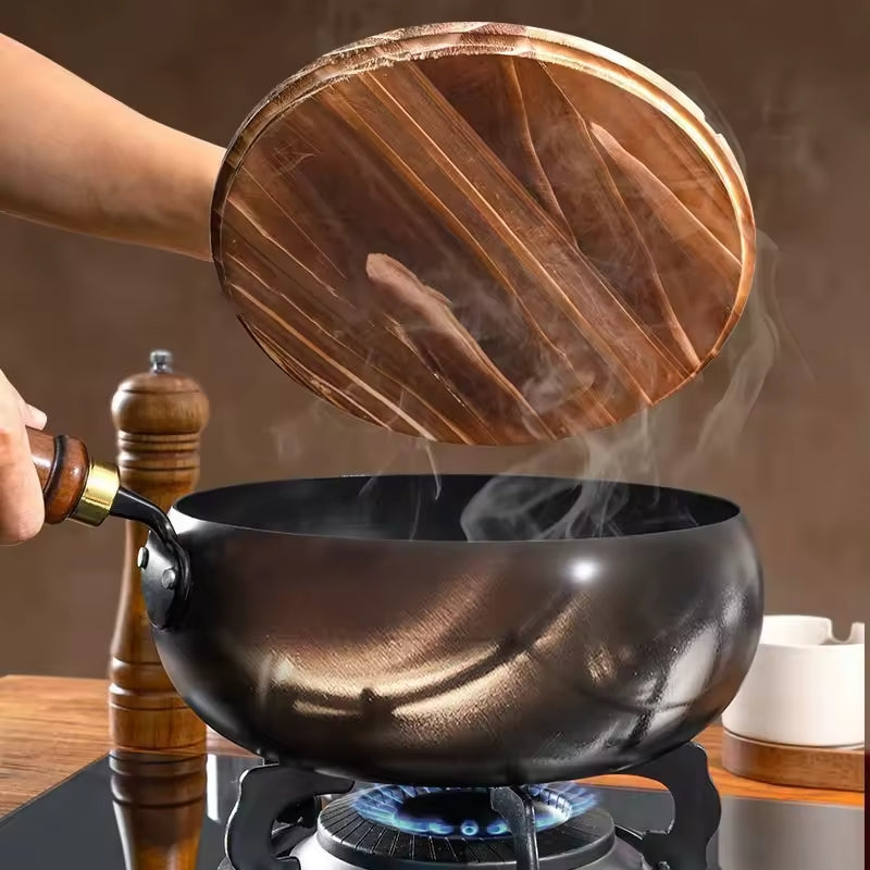 Gietijzeren Wokpan Met Deksel Zwart Oven Geschikt 24cm