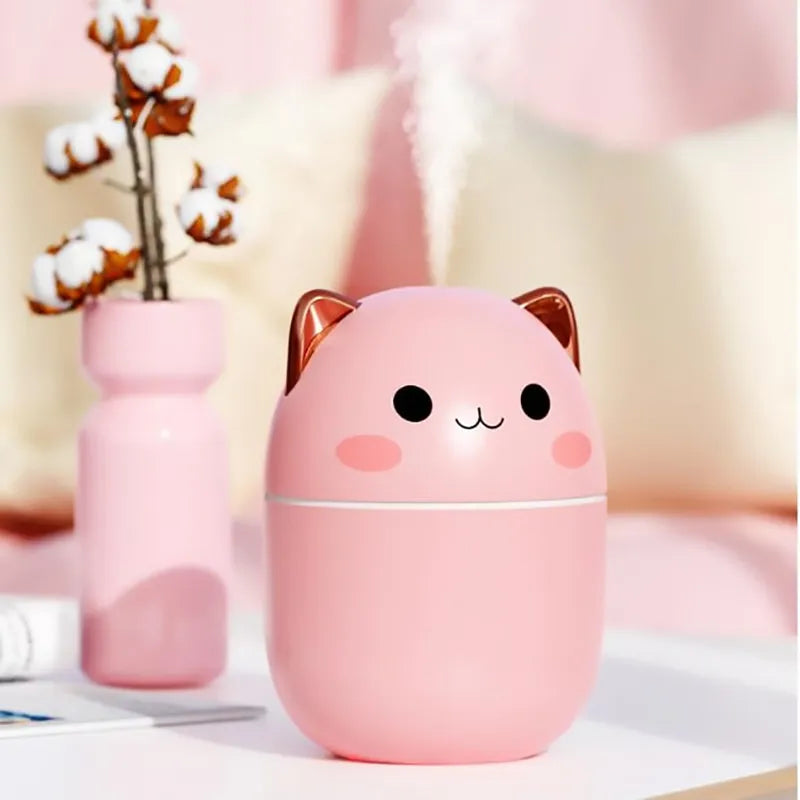 Katten Luchtbevochtiger met LED Nachtlampje - 250ml Bevochtiging voor Slaapkamer Bureau Kinderkamer