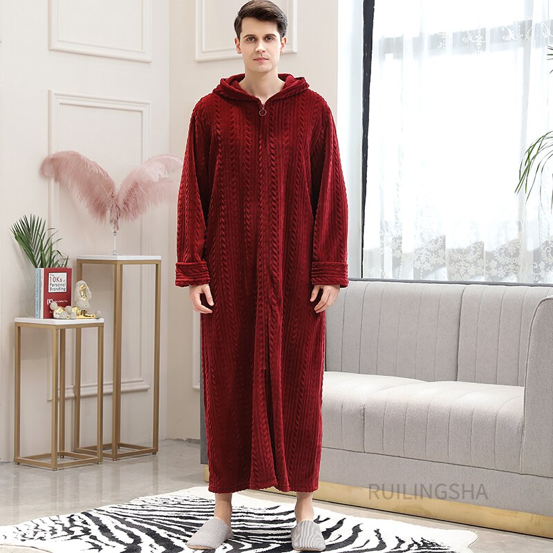 Warme Badjas met Rits en Capuchon Fleece Ochtendjas Unisex Loungewear Winter Huisjas voor Heren Dames