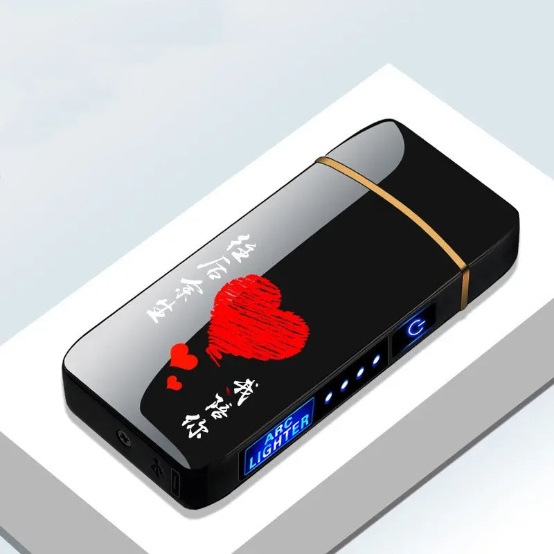 Elektronische Plasma Aansteker USB Oplaadbaar Winddicht Metaal Blauw Voor Kaarsen Pijp Muggenspiralen Dubbele Boog Touchsensor LED Display