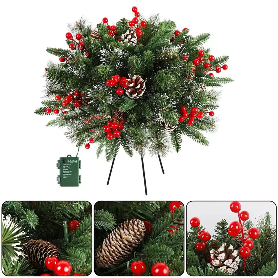 Verlichte Kerstkrans LED 50cm met Timer Batterij Dennenappels Besjes voor Binnen Buiten Deur Wanddecoratie