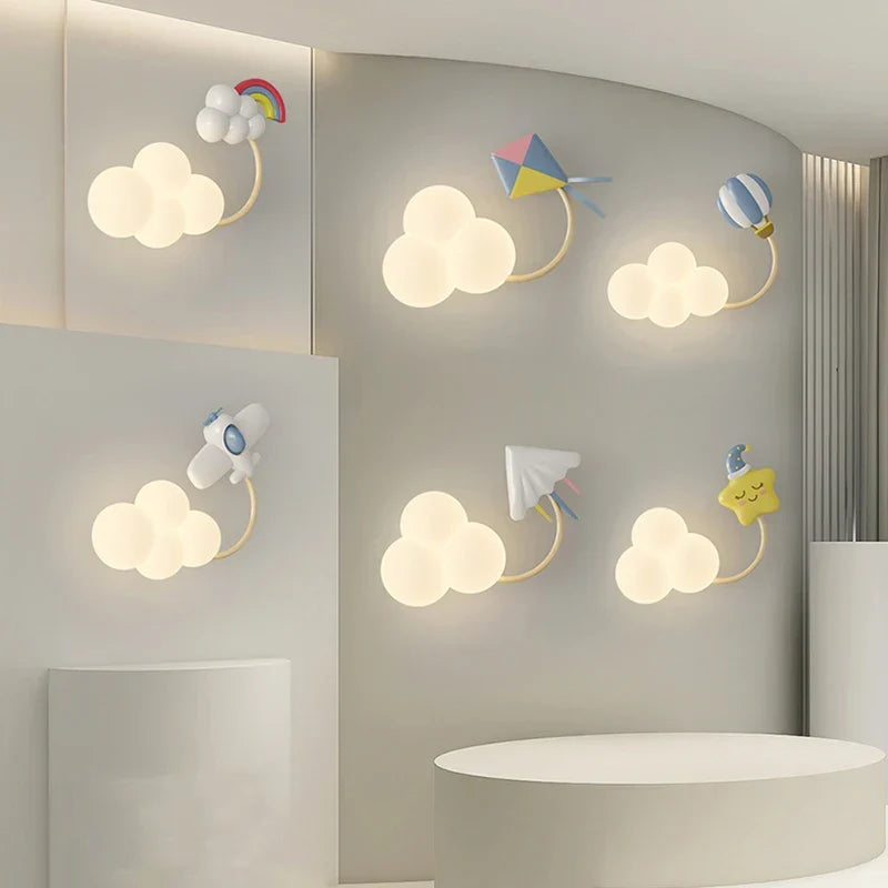 Kinderkamer Wandlamp met Sterren, Regenboog en Vliegtuig - Creatieve LED Verlichting voor Babykamer en Speelkamer