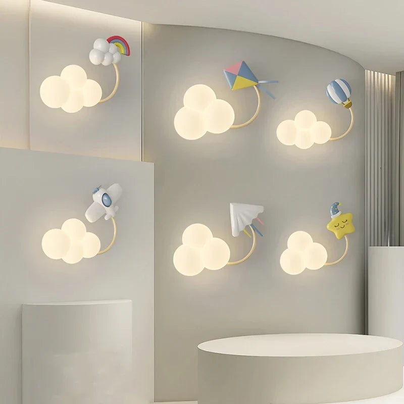 LED Wandlamp Kinderkamer met Vliegtuig Wolk Regenboog Ster Motief Drie Lichttemperaturen Dimbaar Sfeerlicht