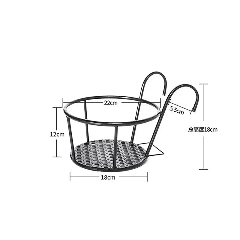 Hangende Bloempothouders Metaal Zwart voor Balkon - 3 Stuks met Ophanghaak 22 cm Doorsnede