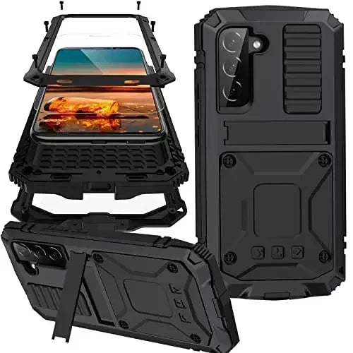 Telefoonhoesje Aluminium met Geïntegreerde Schermbescherming Standaard Beschermhoes Shockproof voor Smartphone