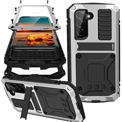 Telefoonhoesje Aluminium met Geïntegreerde Schermbescherming Standaard Beschermhoes Shockproof voor Smartphone