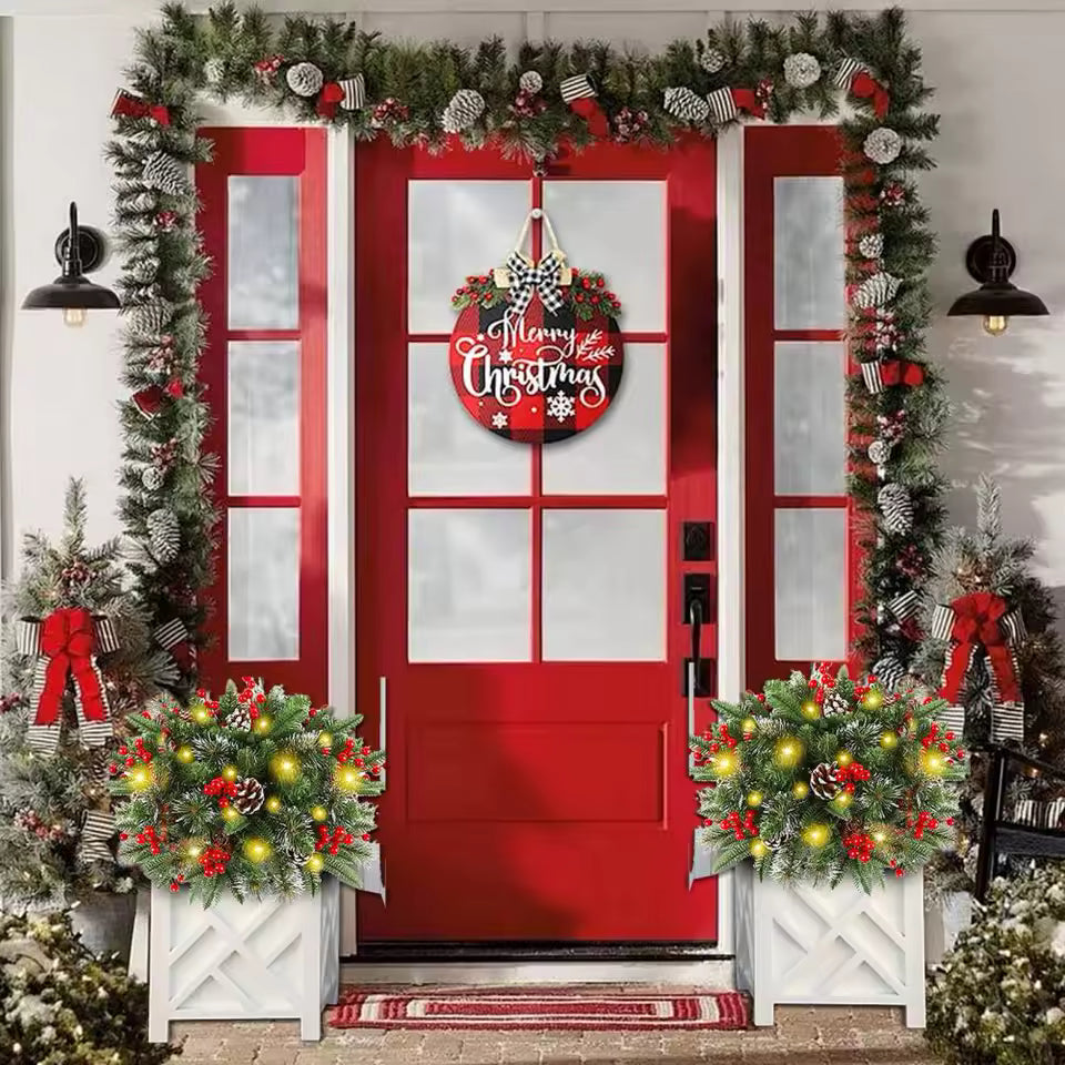Verlichte Kerstkrans LED 50cm met Timer Batterij Dennenappels Besjes voor Binnen Buiten Deur Wanddecoratie