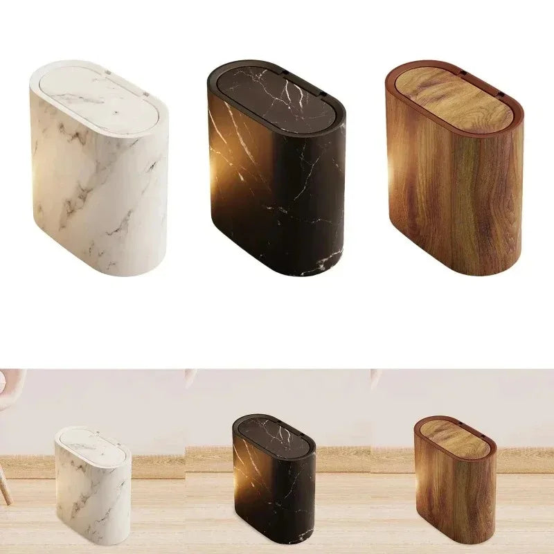 Afvalbak Marmerdesign Ellips Push Deksel Badkamer WC Kantoor Nordic Scandinavisch Compact Hygiënisch