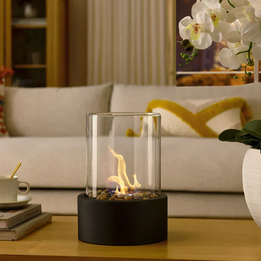 Draagbare Tafelhaard Ethanol Metaal Glas Zwart Terras Balkon Woonkamer Sfeerhaard Bio-ethanol Tafelvuur Binnen Buiten