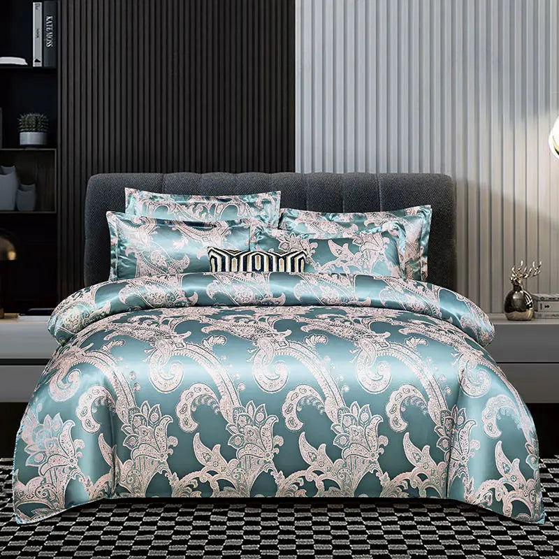 Satijnen Jacquard Dekbedovertrek Set 220x240 Tweepersoons Zomer Beddengoed Luxe Slaapkamer Dekbed Overtrekset