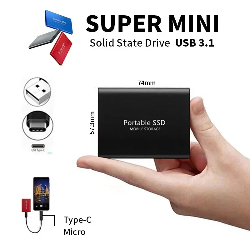 Externe SSD MacBook USB-C 3.1 Compact Plug and Play Zwart Blauw Rood Windows macOS Android
