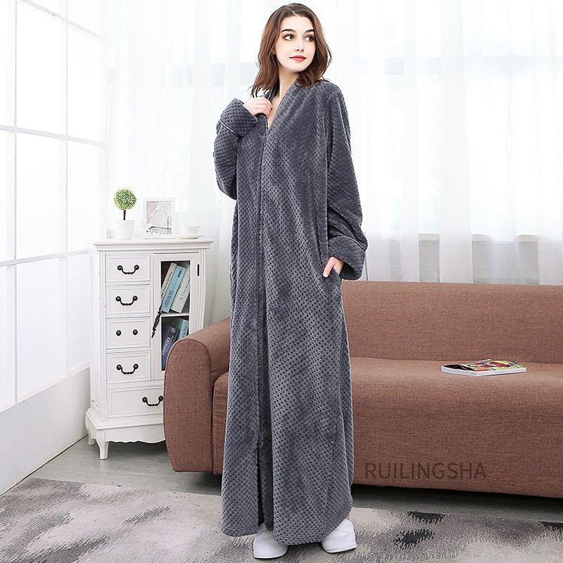 Warme Badjas met Rits en Capuchon Fleece Ochtendjas Unisex Loungewear Winter Huisjas voor Heren Dames