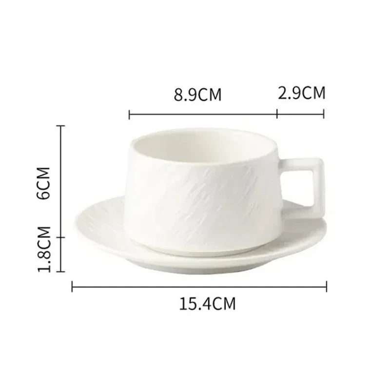 Keramische Koffiemok met Schotel - Japans Geïnspireerd Servies voor Thee en Koffie - Handgevormde Kopjes met Bijpassend Onderzettertje