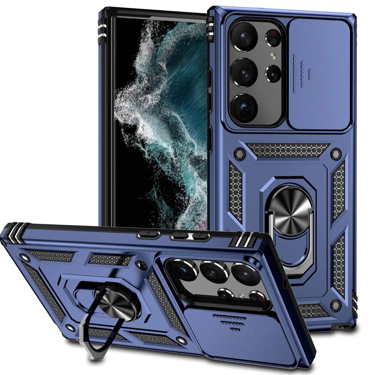 Smartphone Beschermhoes met Standaard en Camerabescherming voor Galaxy S23 Serie Zwart Blauw Goud Beschermend