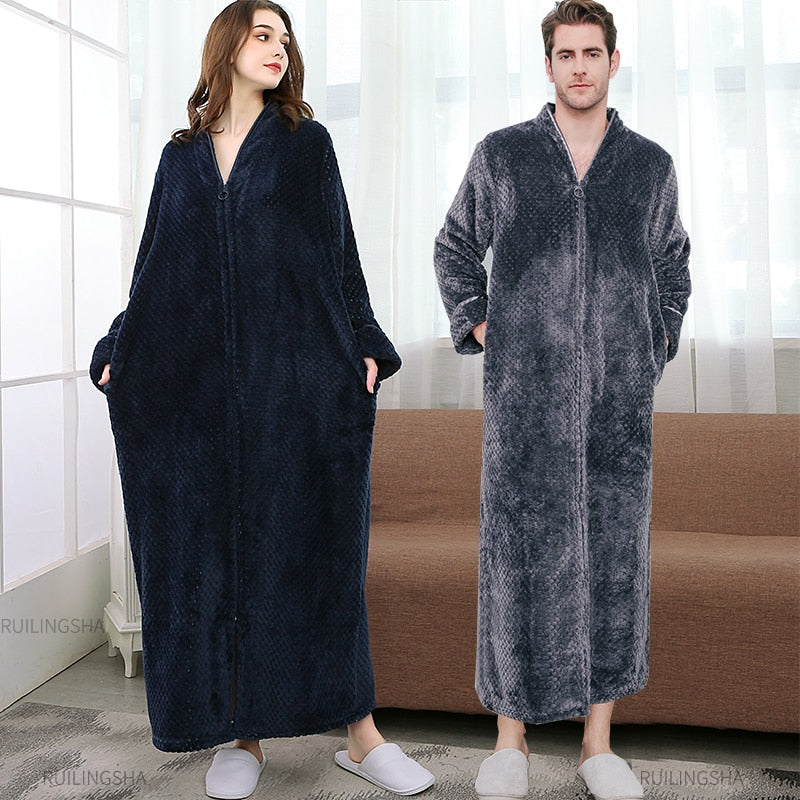 Warme Badjas met Rits en Capuchon Fleece Ochtendjas Unisex Loungewear Winter Huisjas voor Heren Dames