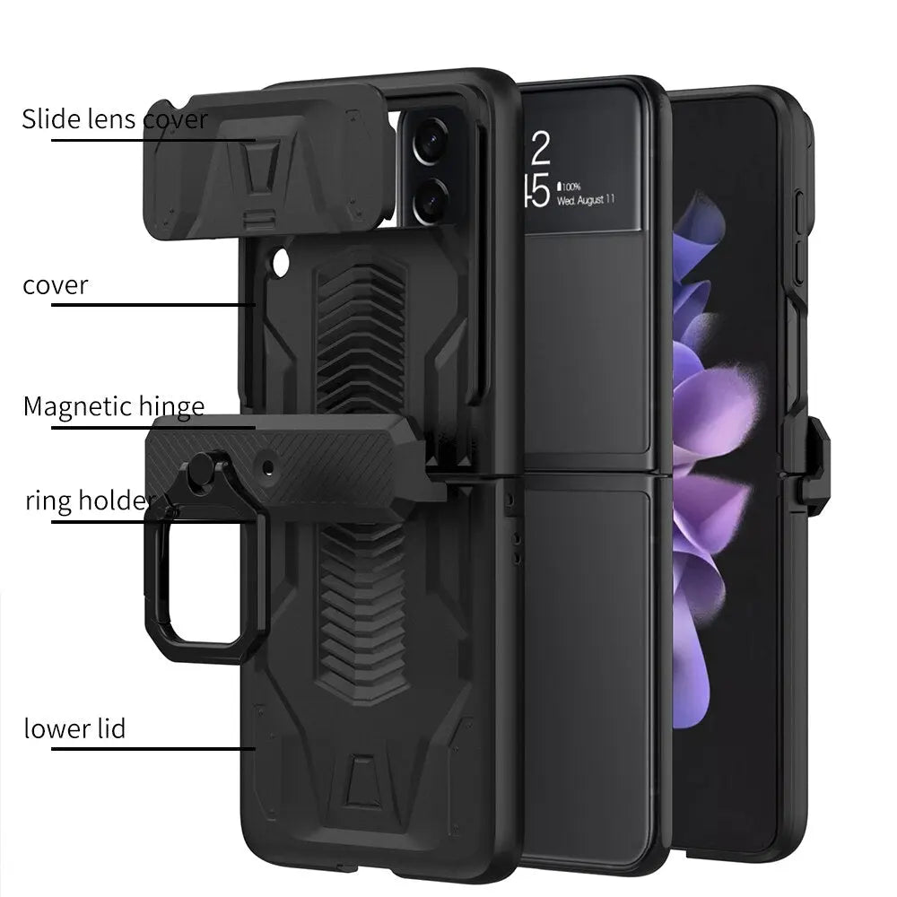 Magnetische Vouwtelefoonhoes met Ringhouder voor Z Flip 3 & 4 Klapcamera Schokbestendig Beschermhoesje