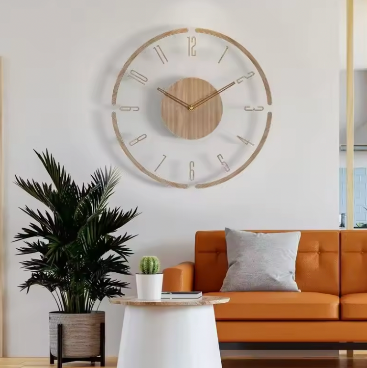 Stille Wandklok 30cm Acryl & Hout Geruisloos Uurwerk Scandinavisch Design Woonkamer Slaapkamer Kantoor