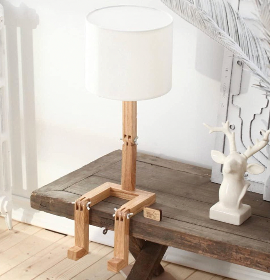 Houten Tafellamp met Opbergplank Wit E27 Verstelbare Leeslamp Scandinavisch Design Nachtkastje Bureau
