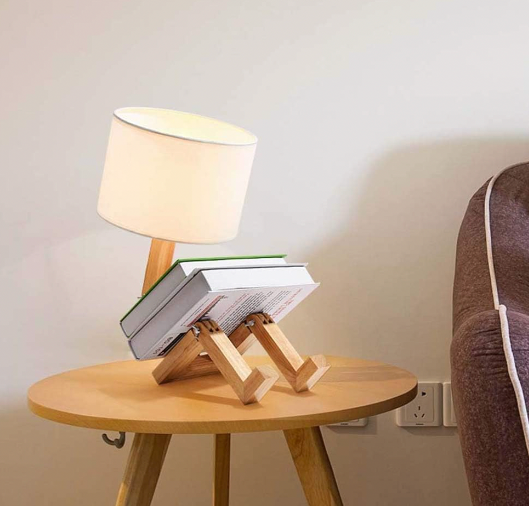 Houten Tafellamp met Opbergplank Wit E27 Verstelbare Leeslamp Scandinavisch Design Nachtkastje Bureau