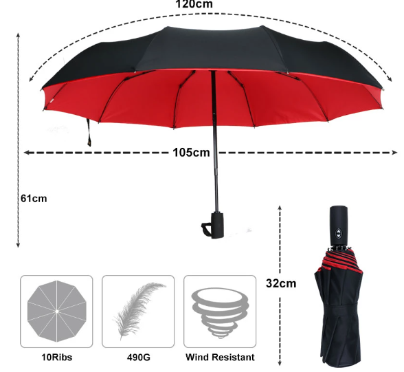 Omkeerbare Stormparaplu Automatisch Openen Sluiten Wind- en Waterdicht UV-Bescherming Compacte Regenparaplu