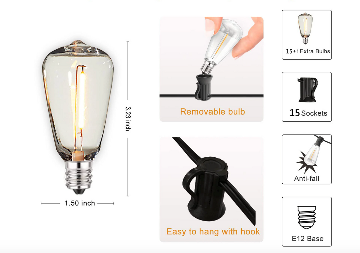 Weerbestendige Tuinverlichting met 15 Onbreekbare Lampen 10 Meter Snoer Zwart Tuinverlichting Feestverlichting IP44 LED Verlichting Buiten