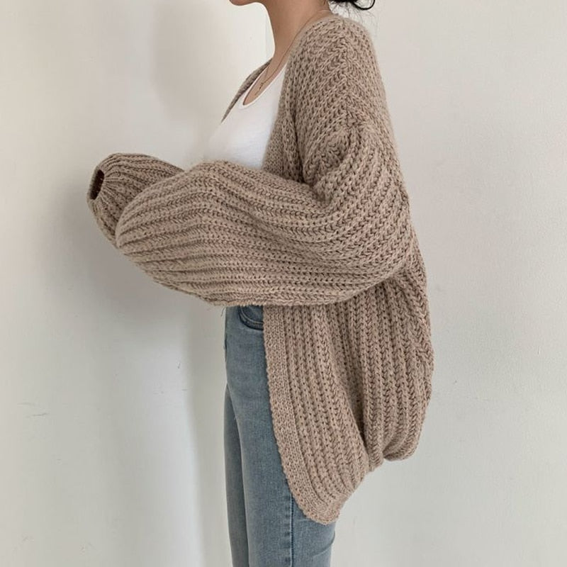 Grofgebreid Oversized Vest met Ballonmouwen Kabelpatroon Dames Open Cardigan Universele Maat Gebreid