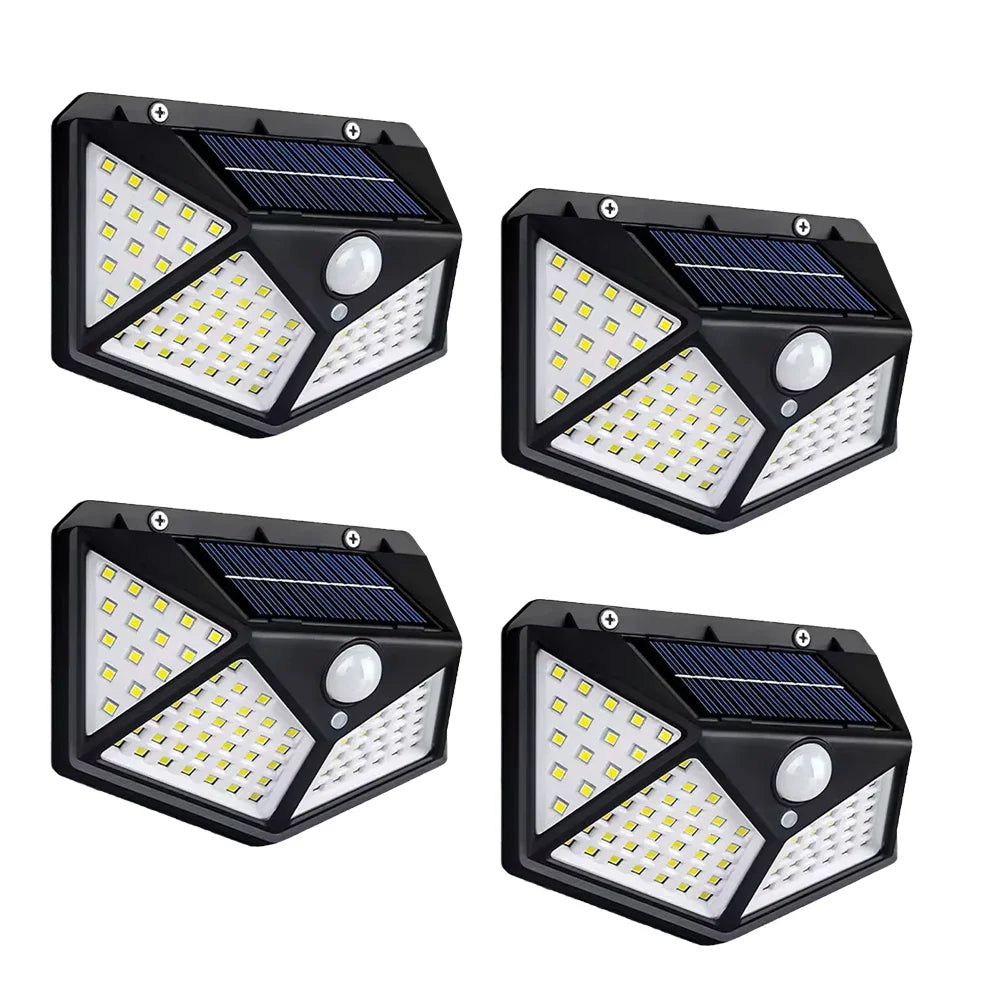 Zonne-energie Wandlamp Buiten 100 LED Bewegingssensor Waterdicht IP65 Zwart Veiligheidsverlichting Tuin