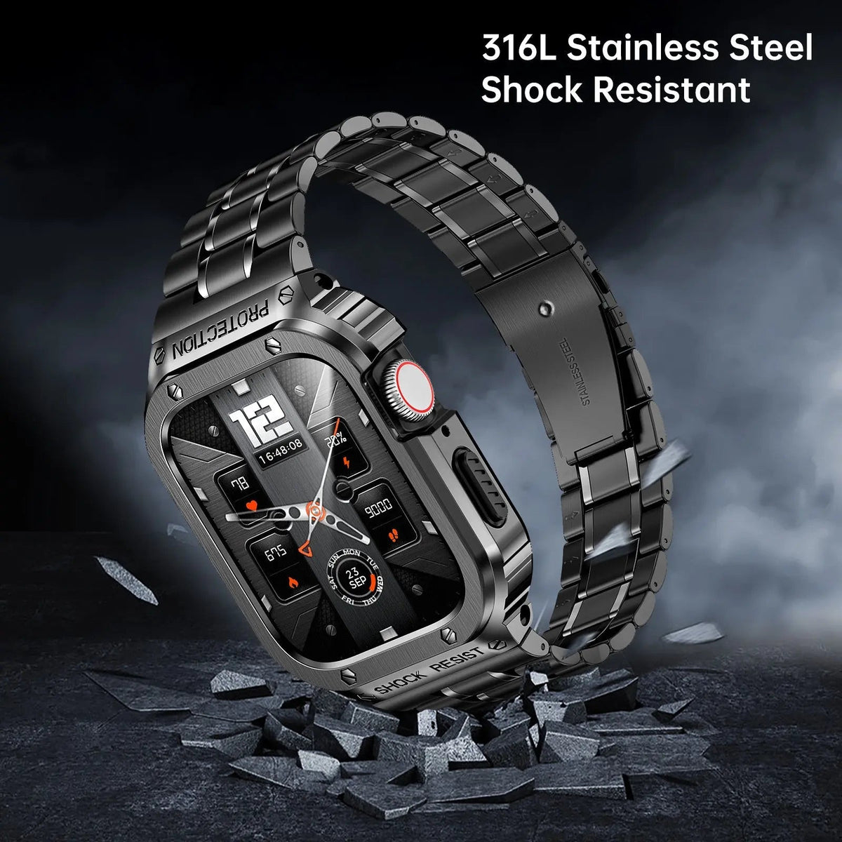 Roestvrijstalen Horlogeband met Beschermhoes 45mm 44mm Smartwatch Accessoire Zwart Zilver Goud Stijlvol