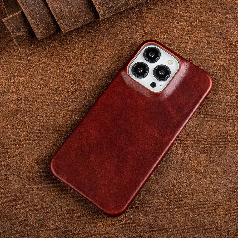 Lederen Telefoonhoesje iPhone Rundleder Beschermhoes Handgemaakt Vintage Stijl Premium Grip Duurzaam Design