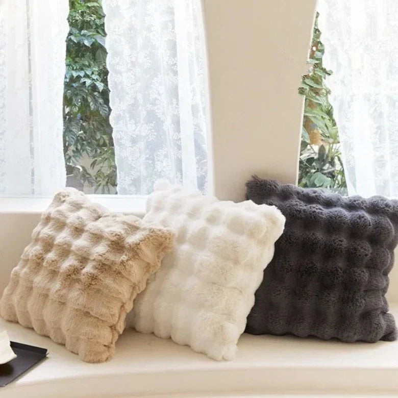 Zachte Pluche Kussenhoes 45x45cm Konijnenbont-Look Wit Beige Grijs | Woonkamer Slaapkamer Decoratief Sierkussen | Scandinavisch