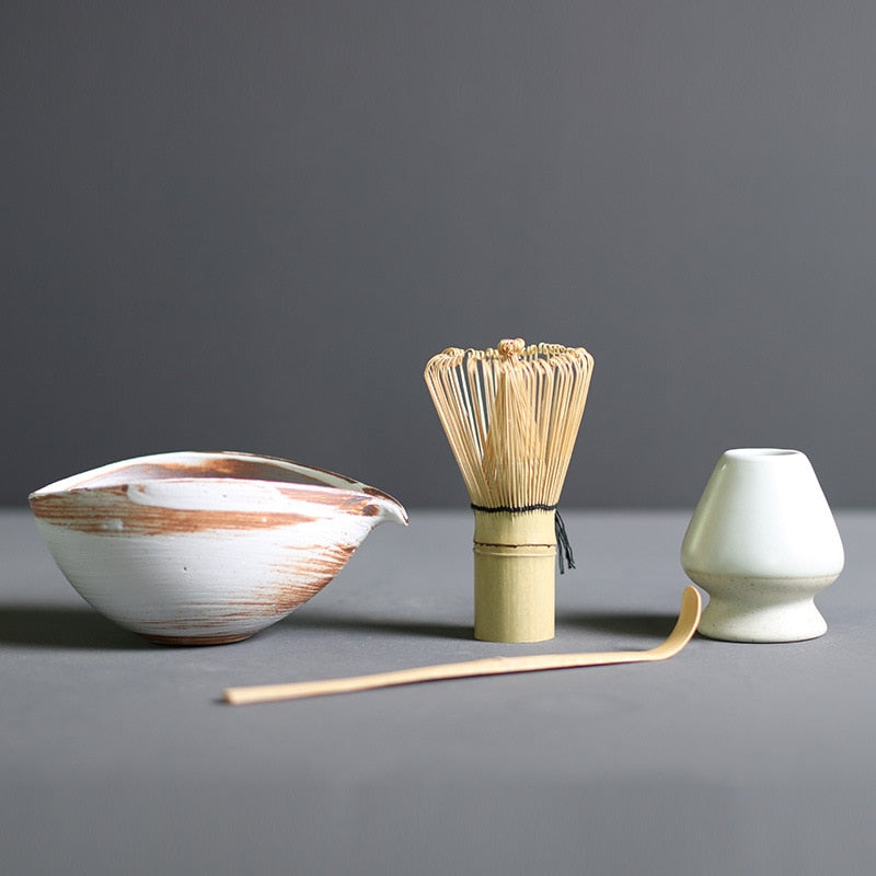 Japanse Matcha Theeset 4-delig Bamboe Keramiek Traditionele Ceremonie Klopper Kom Lepel Theeservies Thee