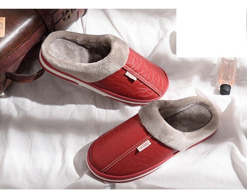 Warme Winterpantoffels Unisex Waterdicht PU Leer Antislip Memory Foam Binnenschoenen Heren Dames Comfort