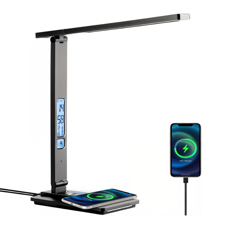 LED Bureaulamp met Draadloze Oplader en USB-Poort - Verstelbare Verlichting voor Optimaal Werkcomfort