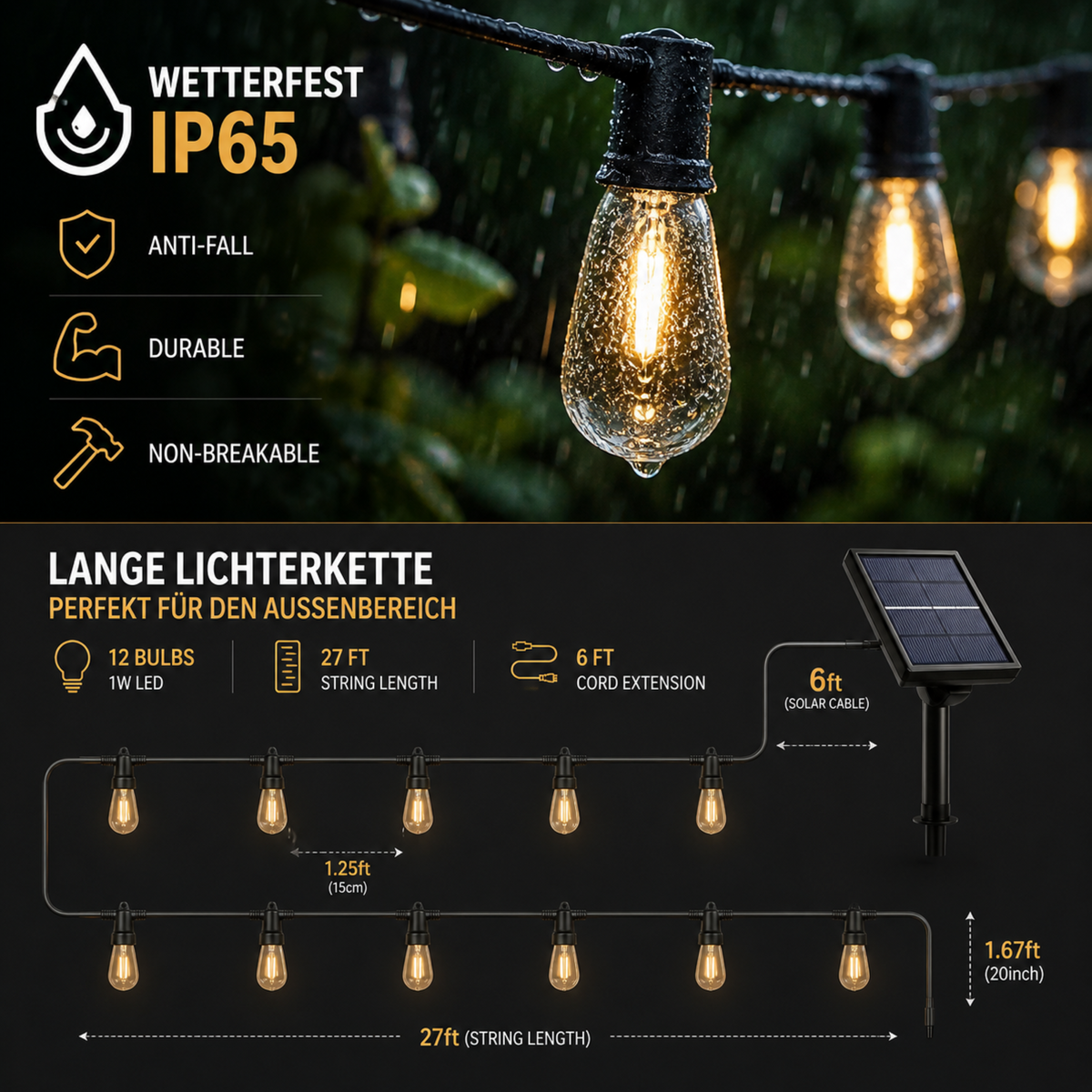 Solar LED Lichtsnoer 5-10m Outdoor Waterdicht Tuinverlichting Camping Decoratie