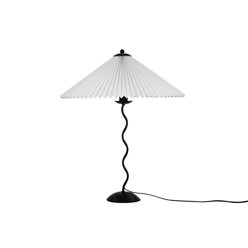 Tafellamp met Golvende Voet en Geplooide Kap - Scandinavisch Accent voor Woonkamer, Gang of Slaapkamer | Zwarte Basis met Beige, Witte, Donkergroene of Zwarte Stoffen Kap | E14 Fitting | Dimbaar met Drukknop