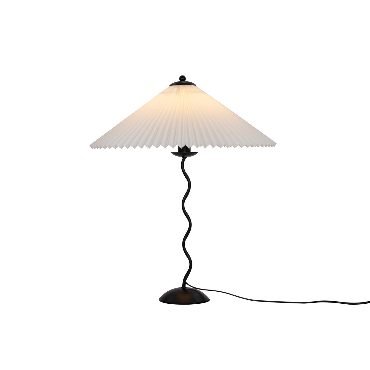 Tafellamp met Golvende Voet en Geplooide Kap - Scandinavisch Accent voor Woonkamer, Gang of Slaapkamer | Zwarte Basis met Beige, Witte, Donkergroene of Zwarte Stoffen Kap | E14 Fitting | Dimbaar met Drukknop