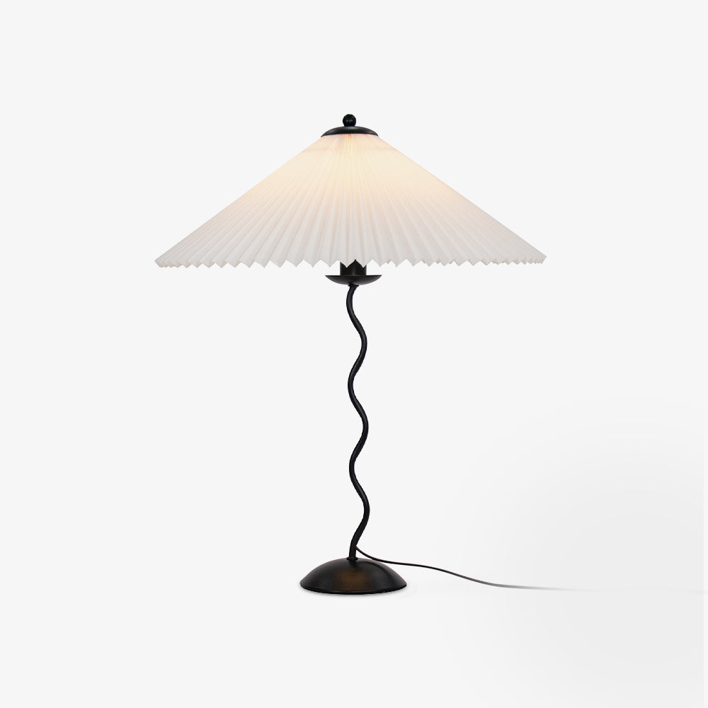 Tafellamp met Golvende Voet en Geplooide Kap - Scandinavisch Accent voor Woonkamer, Gang of Slaapkamer | Zwarte Basis met Beige, Witte, Donkergroene of Zwarte Stoffen Kap | E14 Fitting | Dimbaar met Drukknop