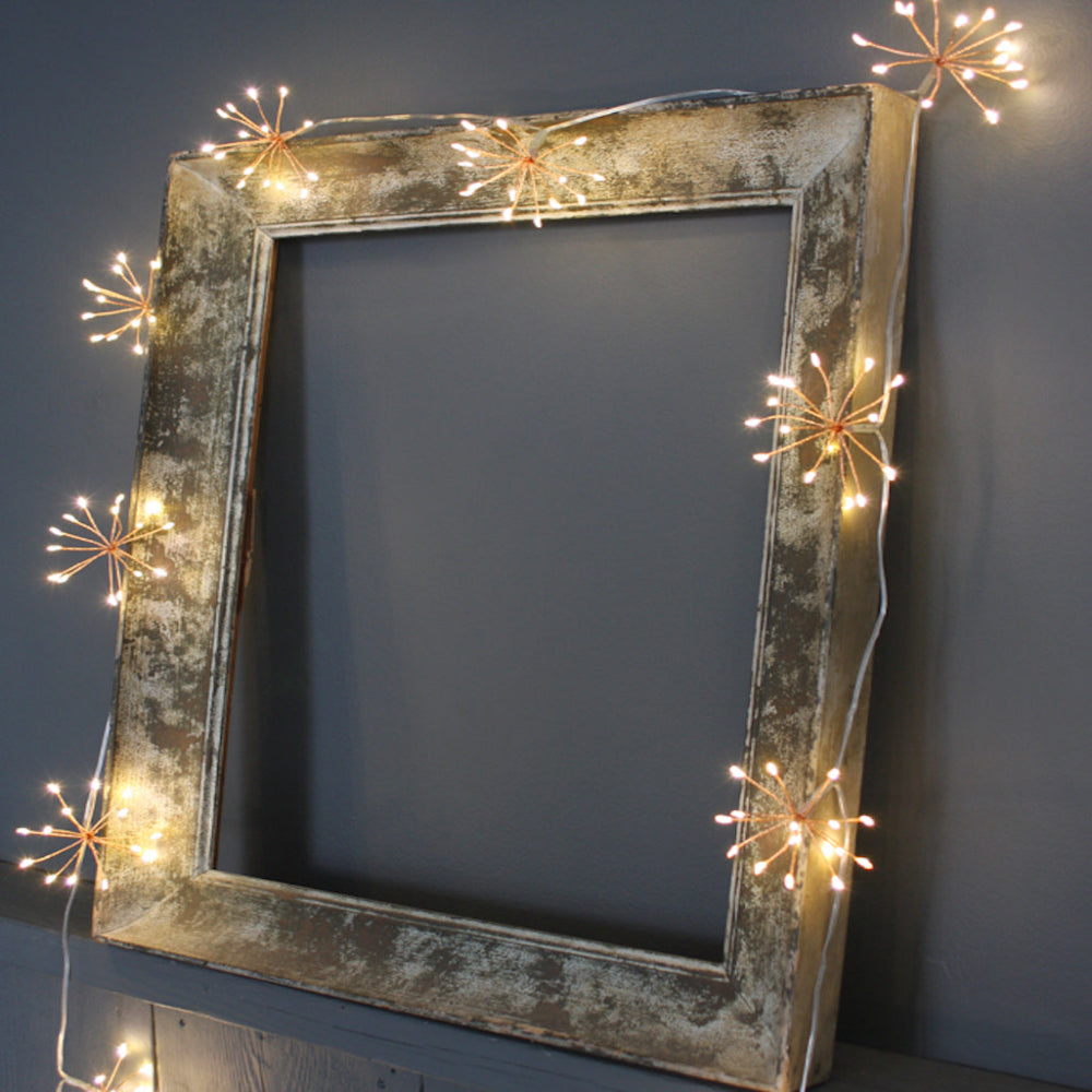 Koperen Starburst LED-lichtslinger - Batterij of Stekker - Warmwit Licht met Timer - 6h ON/18h OFF
