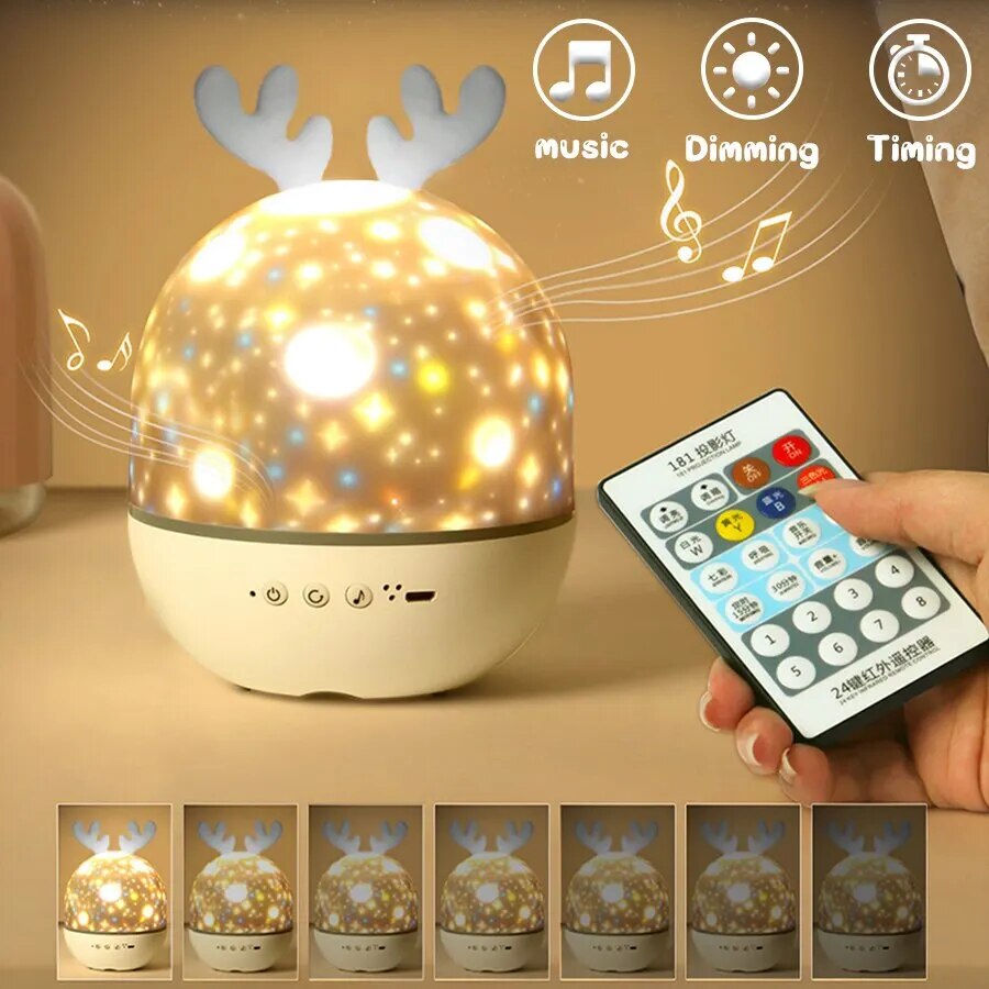 LED Kindernachtlampje Sterrenhemel Warmwit Projectie Rotatie USB Oplaadbaar Slaapkamer Decoratie Sfeerverlichting