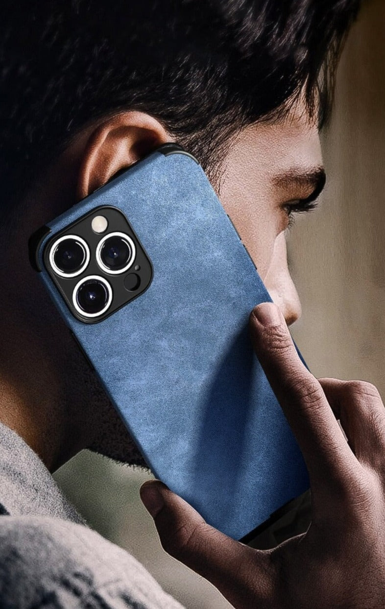 iPhone Hoesje Suède-Look Lederen Textuur met Shockbestendig Frame Camerabescherming Stijlvol Stofdicht