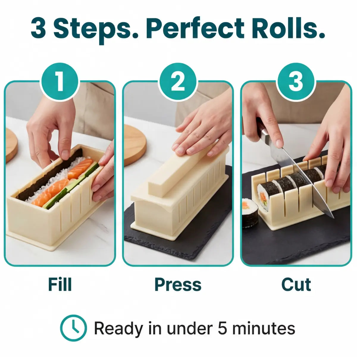 Sushi Vormset met Snijgeleiders - Perfecte Rechthoekige Maki Zonder Roltechniek