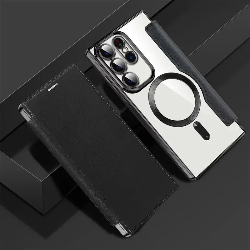 Doorzichtige Flipcase Portemonnee met Kaartvakjes Magnetische Sluiting voor Samsung Galaxy S22 S23 S24 S25 S26 Ultra