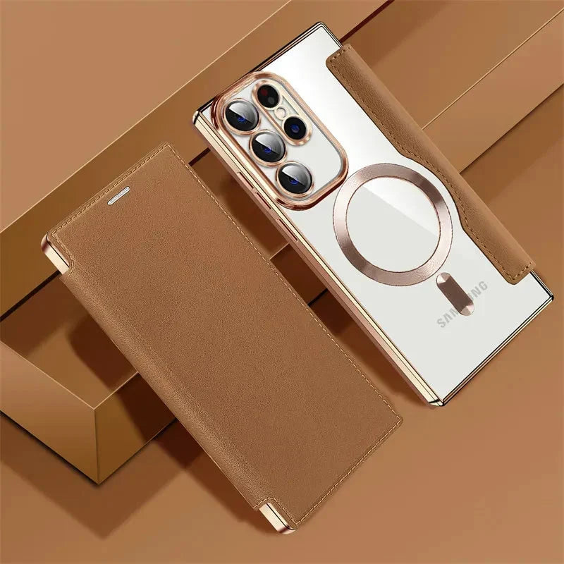 Doorzichtige Flipcase Portemonnee met Kaartvakjes Magnetische Sluiting voor Samsung Galaxy S22 S23 S24 S25 S26 Ultra