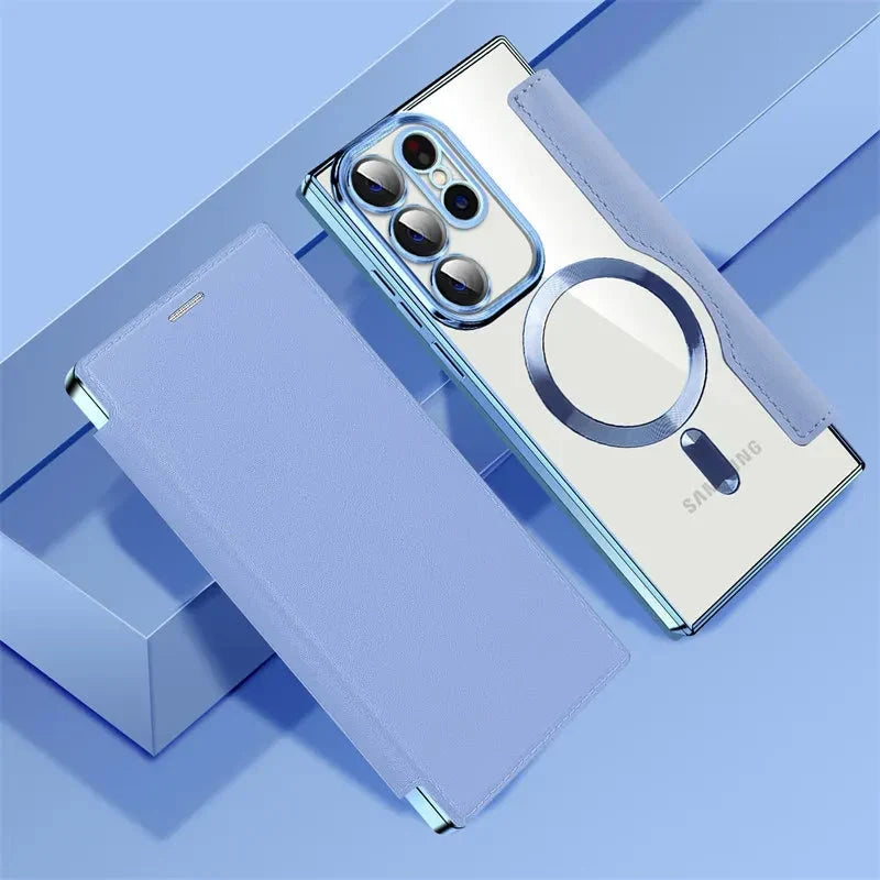 Doorzichtige Flipcase Portemonnee met Kaartvakjes Magnetische Sluiting voor Samsung Galaxy S22 S23 S24 S25 S26 Ultra