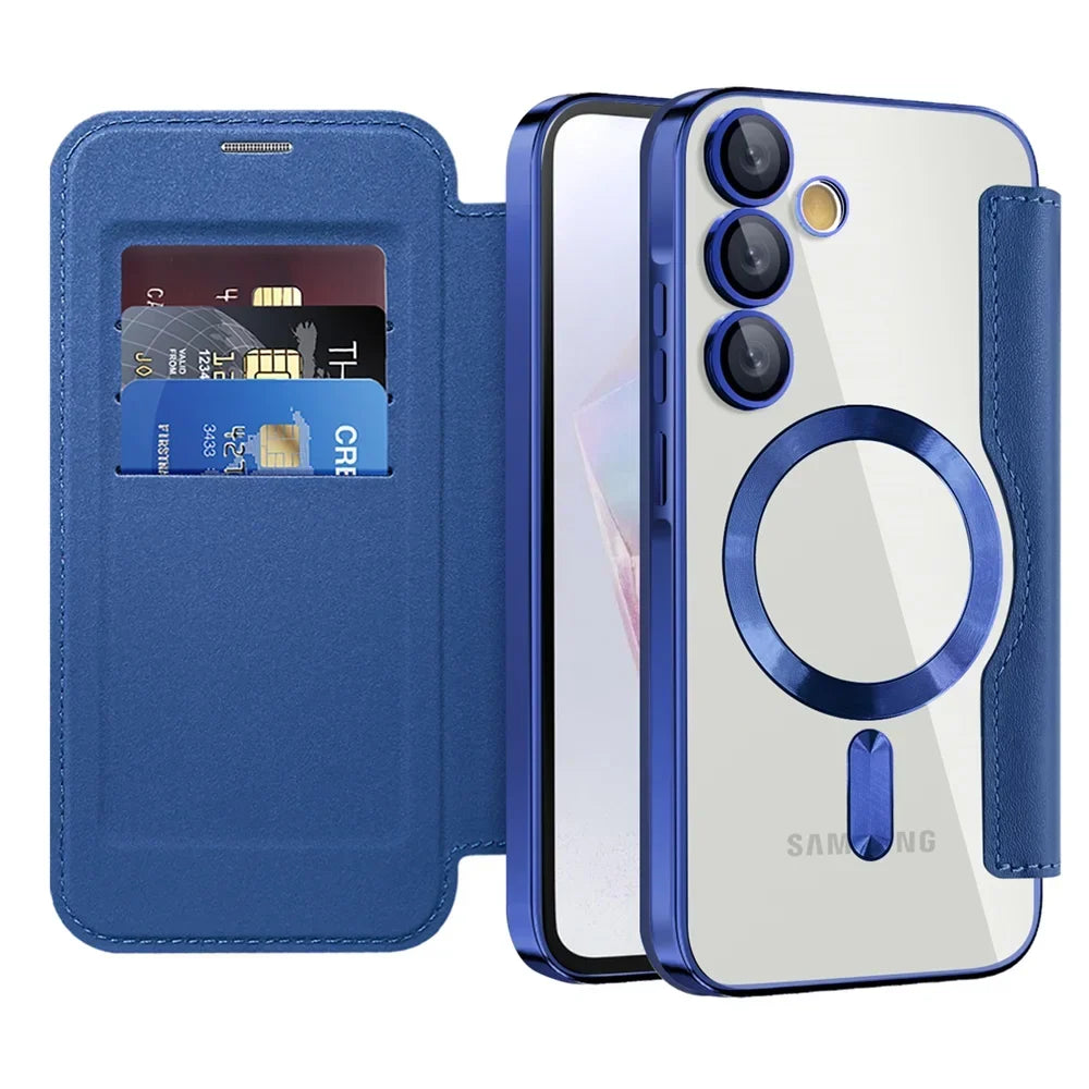 Doorzichtige Flipcase Portemonnee met Kaartvakjes Magnetische Sluiting voor Samsung Galaxy S22 S23 S24 S25 S26 Ultra