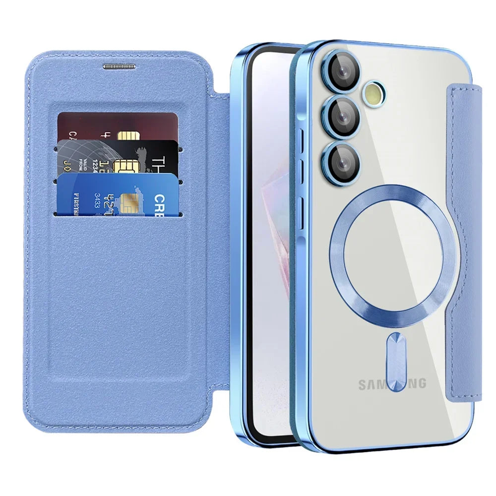 Doorzichtige Flipcase Portemonnee met Kaartvakjes Magnetische Sluiting voor Samsung Galaxy S22 S23 S24 S25 S26 Ultra