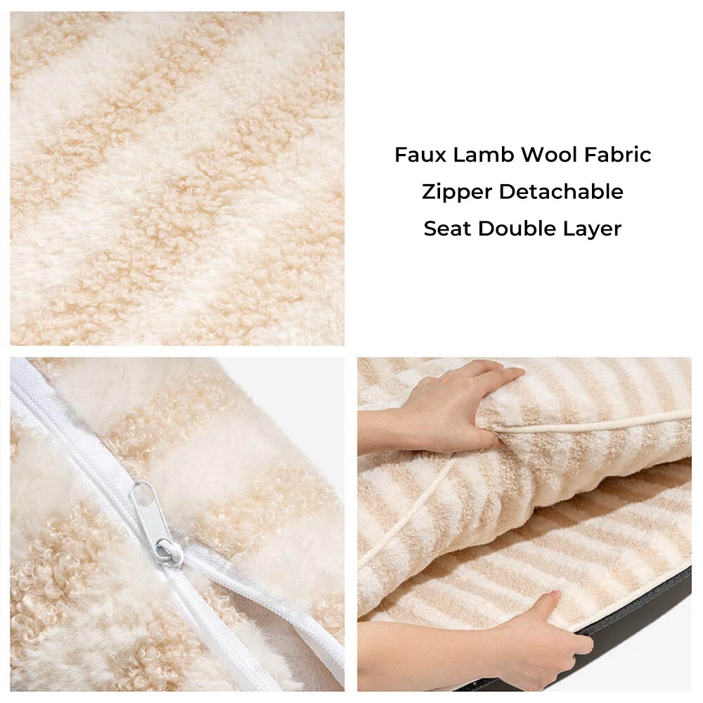 Gestreepte Pluche Hondenbed Tweelaags Kunstlam Warm Afneembaar Beige Roze Zwart M L XL 2XL Huisdier Comfort